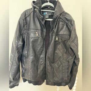 Black Fleece Faux Leather Men’s Motorcycle Jacket